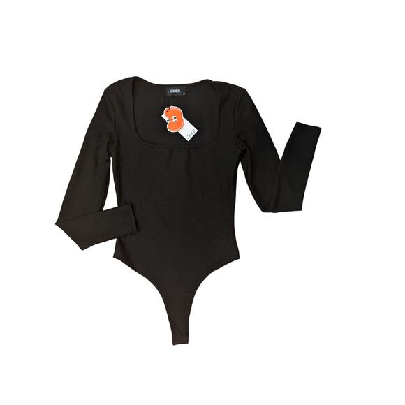 NWT CIDER Solid Square Neck Long Sleeve Bodysuit Size M - Picture 1 of 5